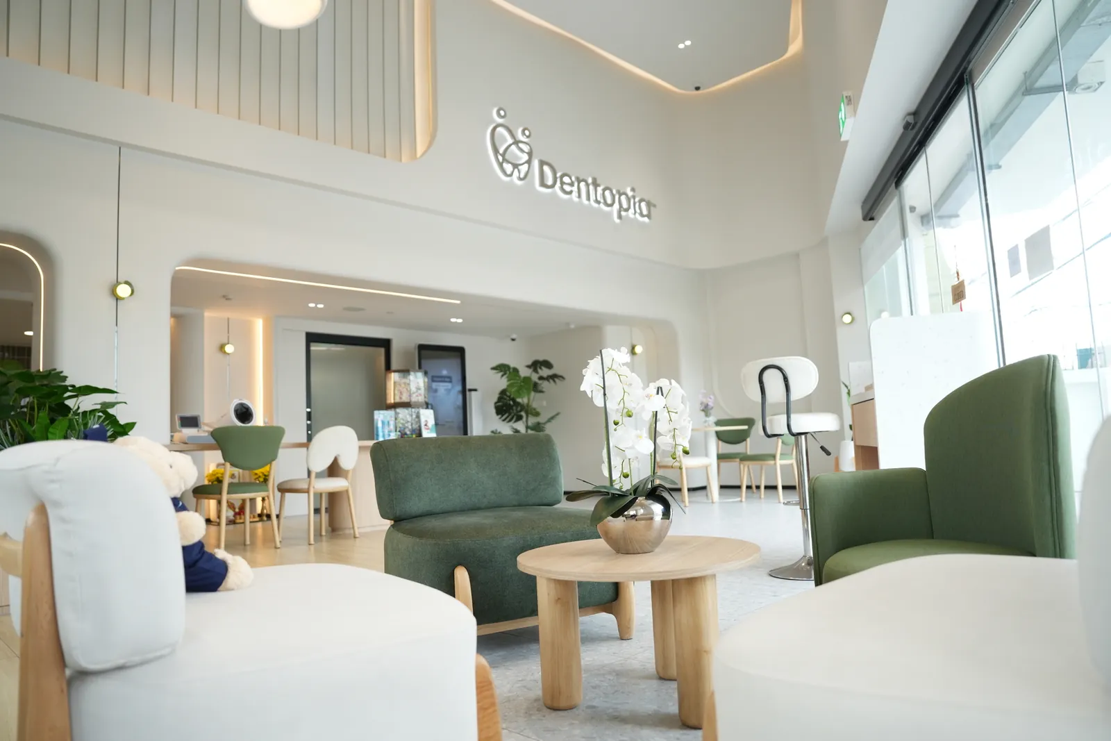 The reception lounge, with sofas and daylight
