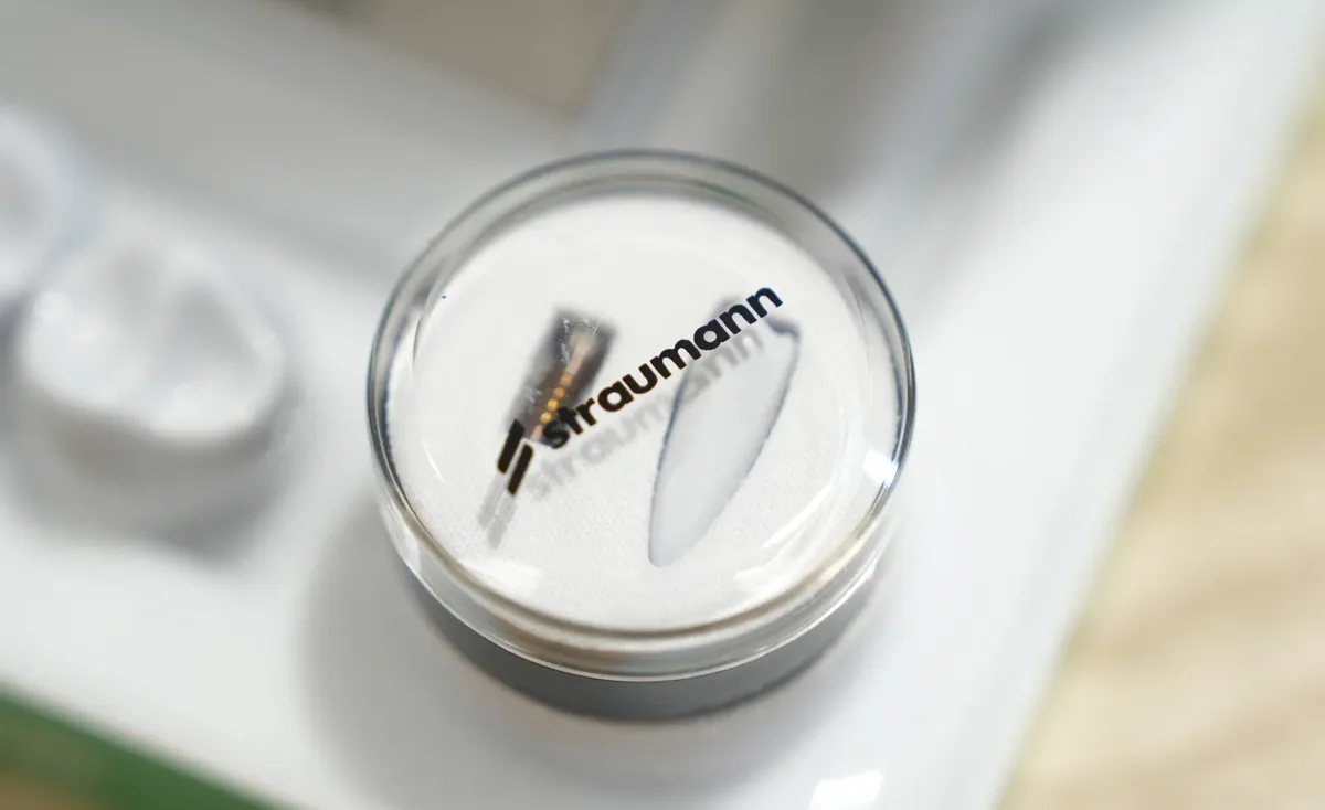 A Straumann dental implant in its sterile packaging